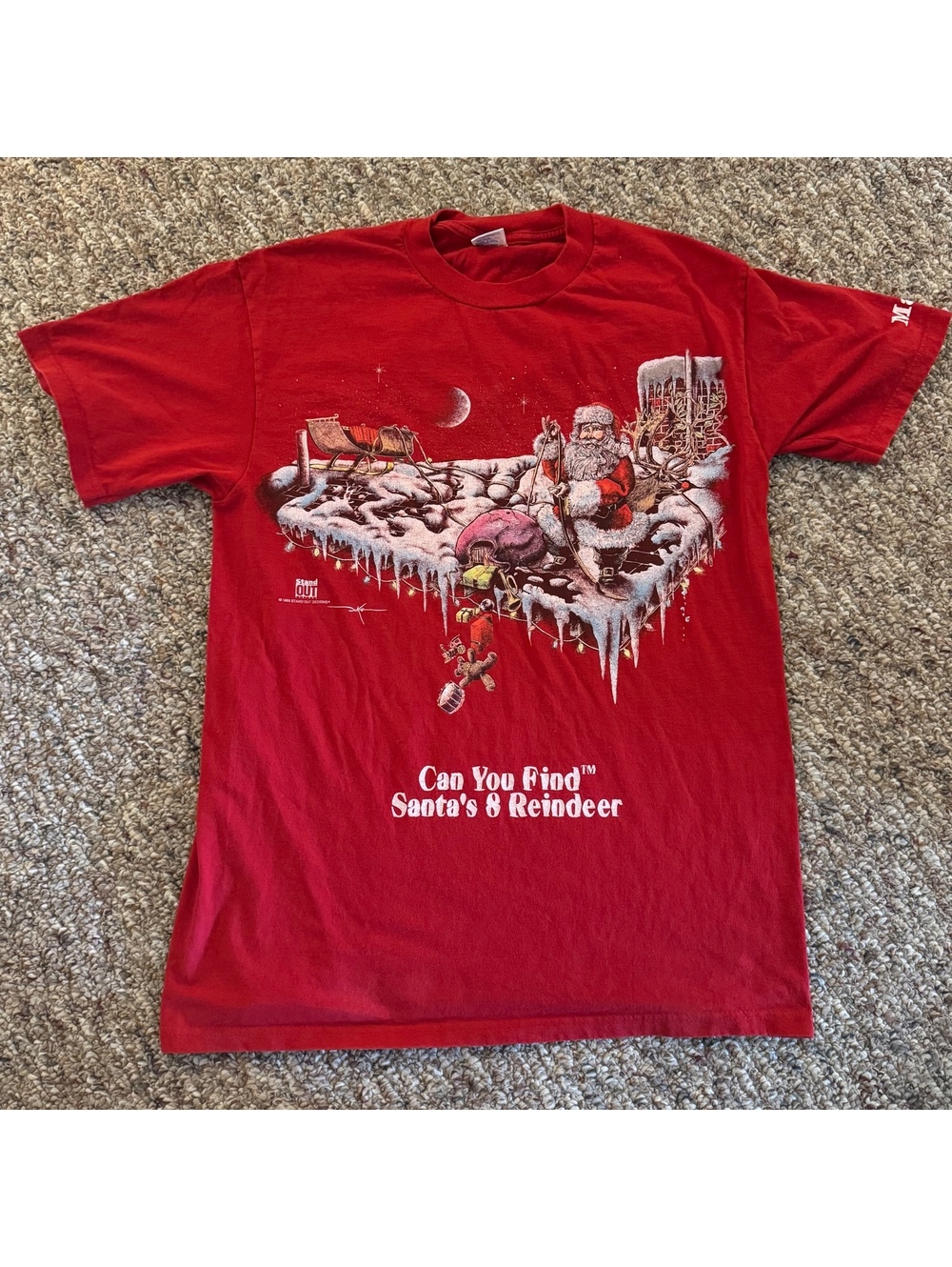Vintage 1995 Stand Out Designs Santa Reindeer Graphic T-Shirt Jerzees Size L